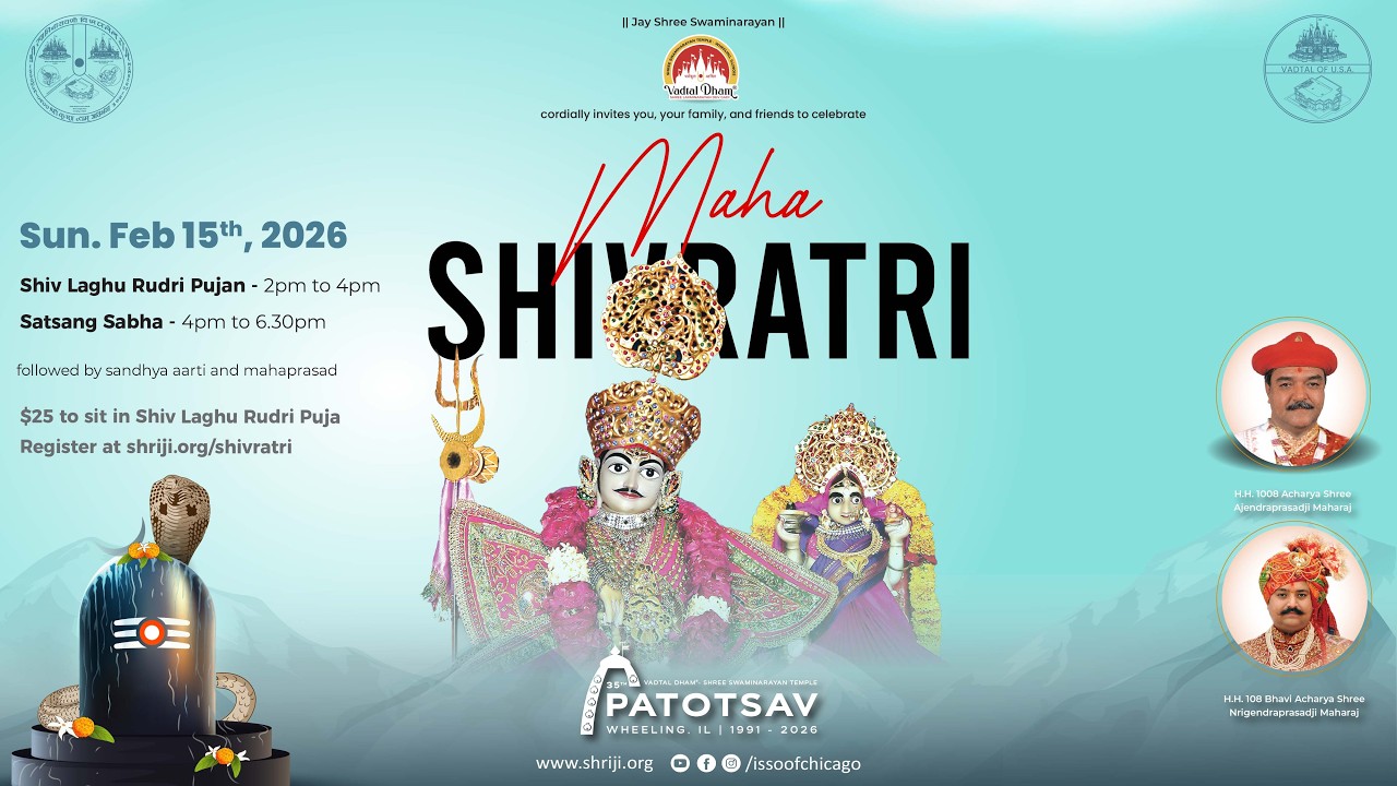 Maha Shivratri 2026 | Vadtal Dham | Shree Swaminarayan Mandir Wheeling