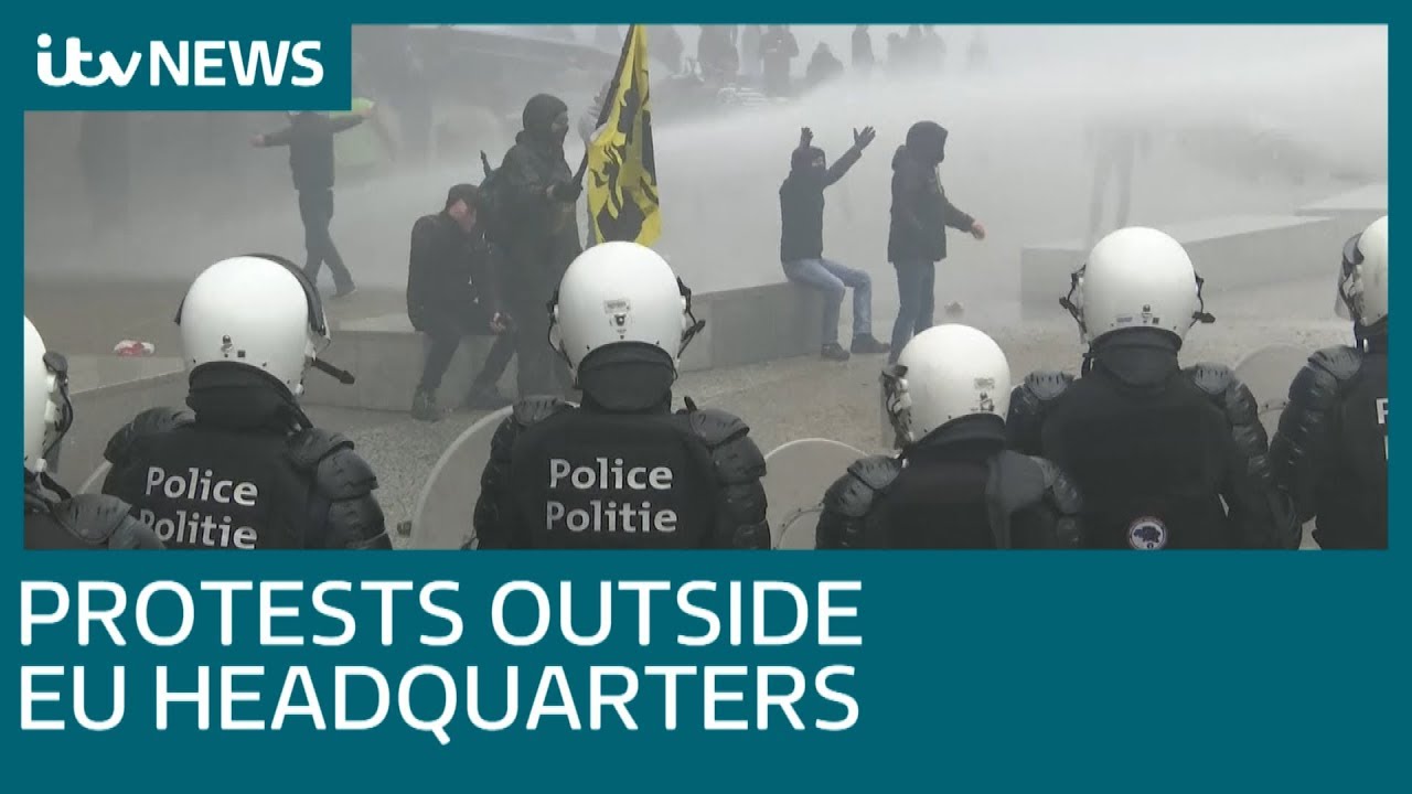 Tear gas used on anti-migration protesters at EU headquarters | ITV News