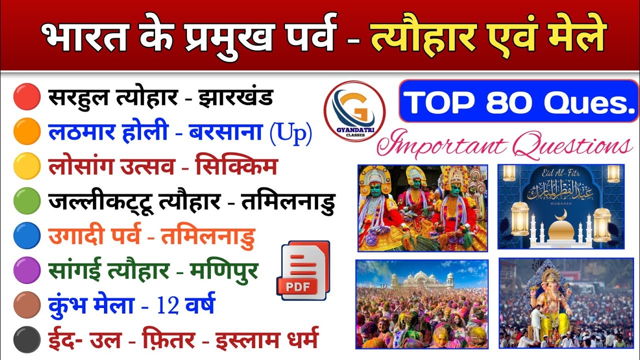 भारत के प्रमुख पर्व त्यौहार एवं मेले| Impotant static GK| SSC GD| gk for all exam #gk 