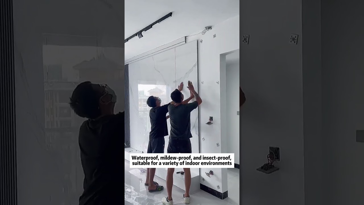 WPC wall panel background wall. Marble sheet installation. Decorative material supplier. #wpc #wall