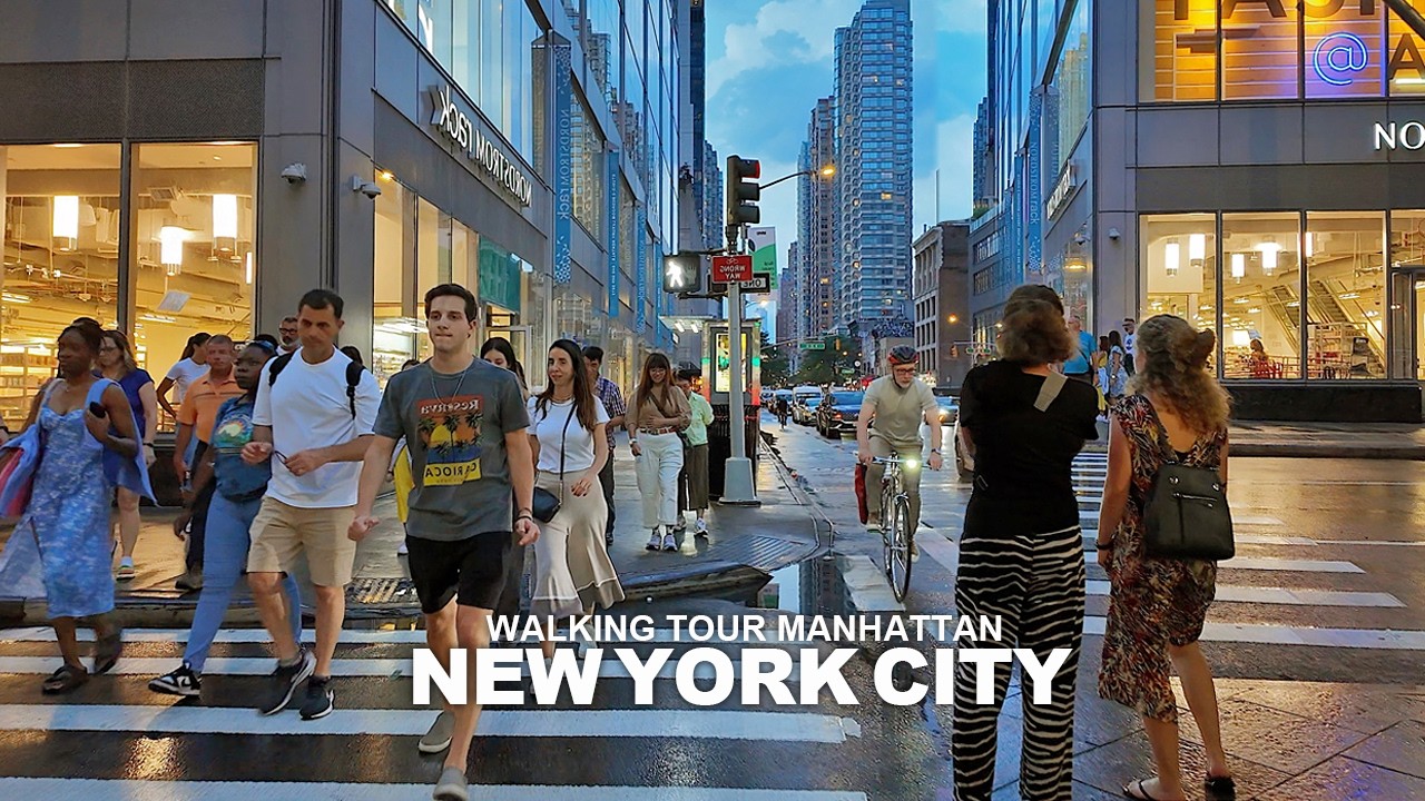NEW YORK CITY WALKING TOUR MANHATTAN 8th Avenue, 42nd Street, Bryant Park, Broadway, 34th Street, 4K
