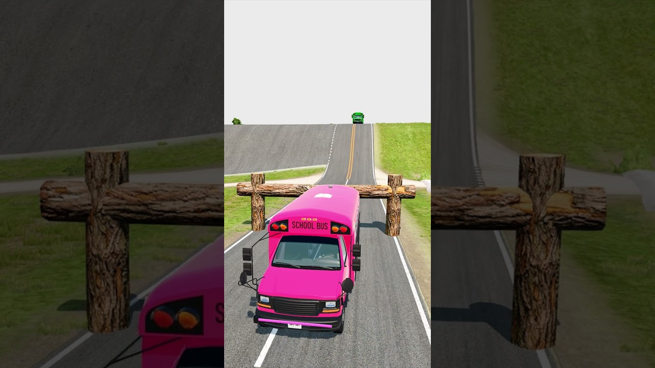 Colourful School Buses vs Logs Trap - BeamNGDrive