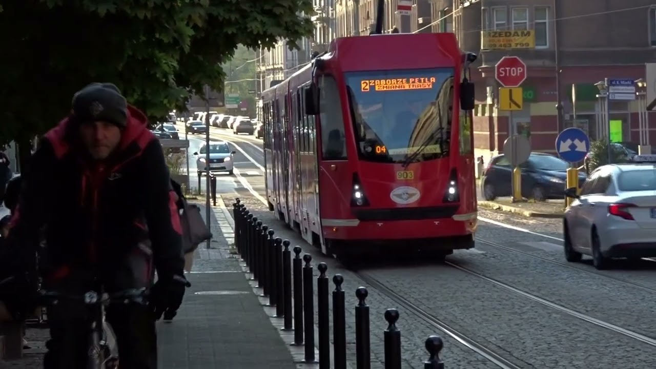 Assorted trams in Zabrze, Poland