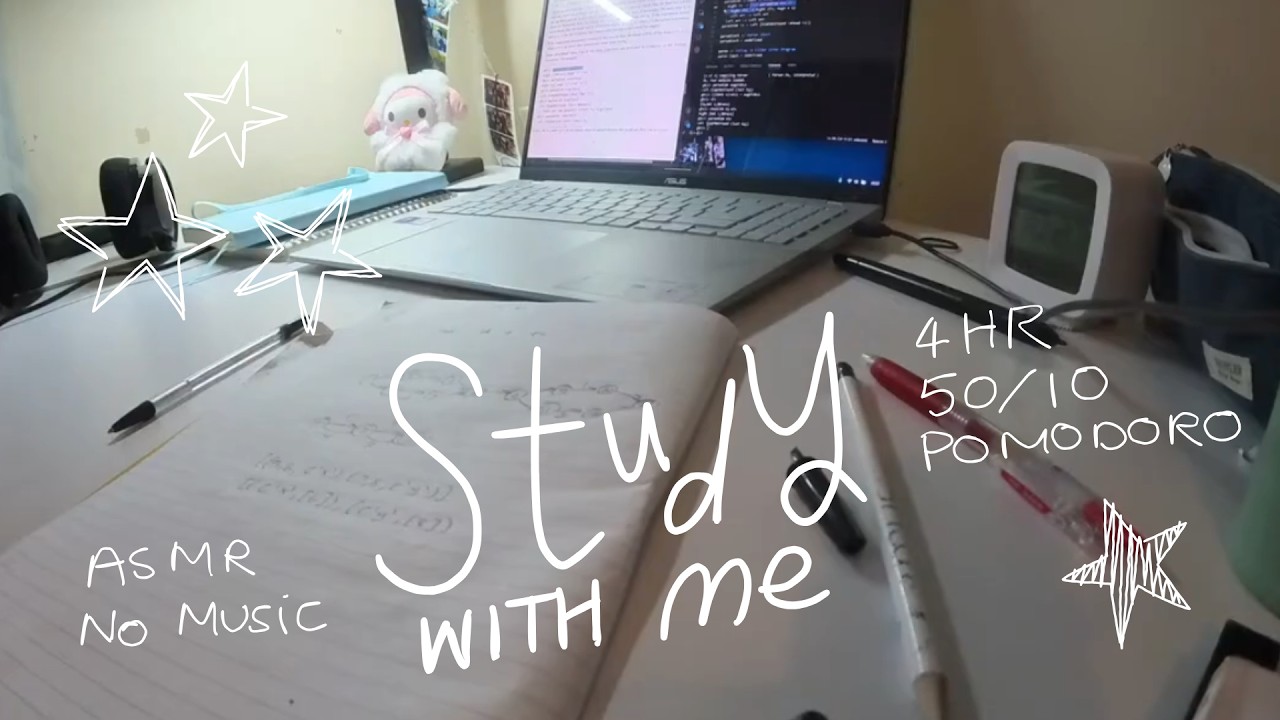 4hrs study with me, 50 10 pomodoro, live cs student !!