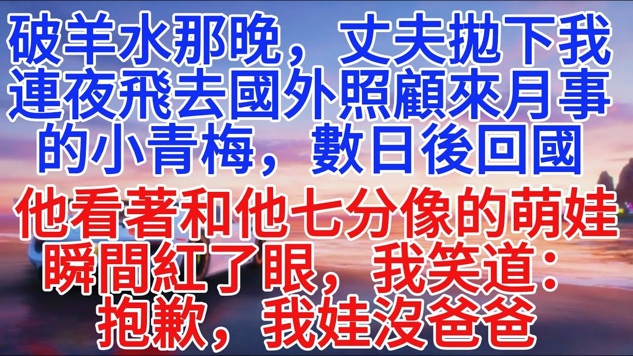 破羊水那晚，丈夫拋下我連夜飛去國外照顧來月事的小青梅。數日後回國，他看著和他七分像的萌娃瞬間紅了眼，我笑道：抱歉，我娃沒爸爸#小說推文 #故事頻道 #故事頻道