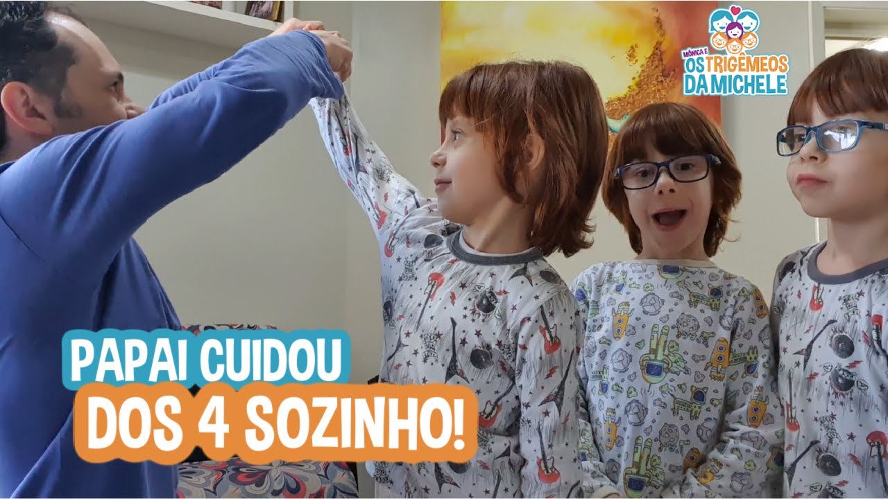 PAPAI CUIDOU DOS 4 FILHOS SOZINHO | Mônica e os Trigêmeos da Michele