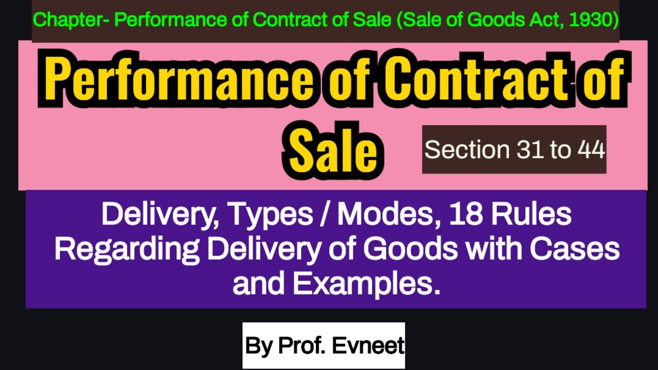 Performance of Contract of Sale under Sale of Goods Act,1930 | Modes and Rules of Delivery of Goods