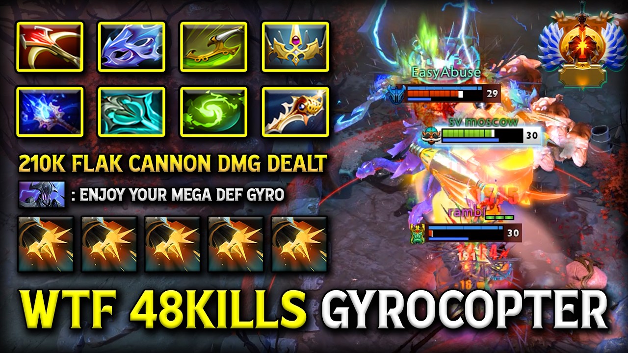 WTF 48KILLS MEGA DEFENDER Gyrocopter With 210K Flak Cannon Dealt | EPIC Late Game Teamfights DotA 2