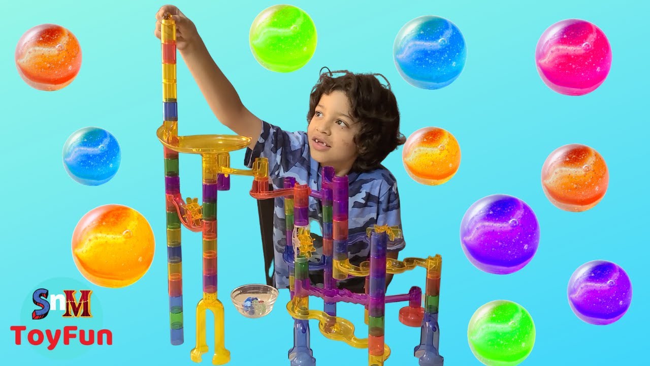 #Sarim&Muhammad Sarim and baby sister play with MARBLE RUN Glow in the Dark! Unboxing Toy