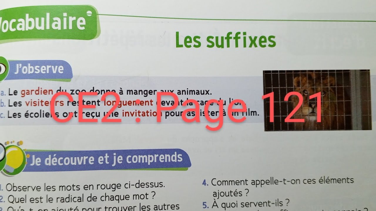 CE2 : Vocabulaire : Les suffixes page 121. Le trésor des mots