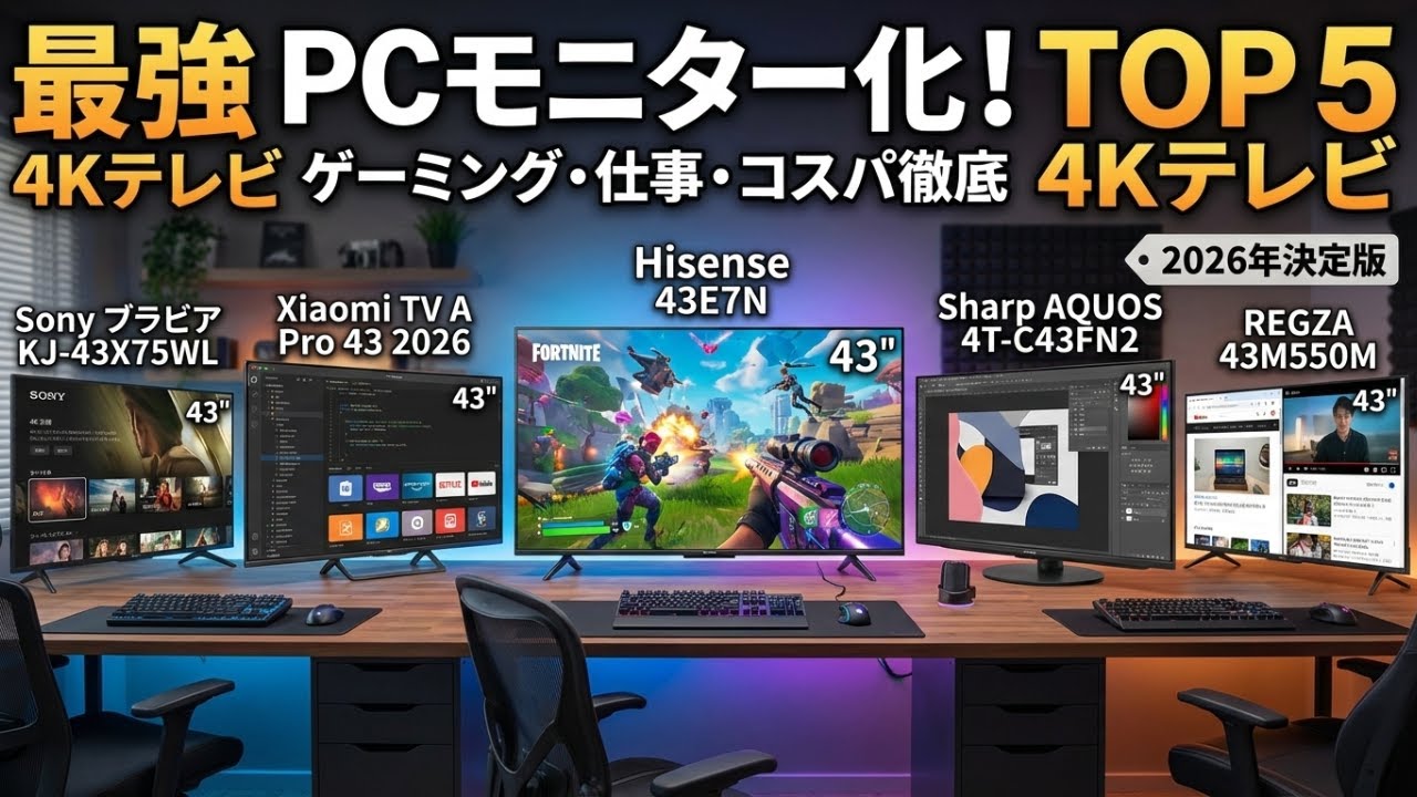 【2026年】43インチ 4KテレビをPCモニター代わりに！おすすめランキングTOP5 💻 ゲーミング・ハイセンス・ソニー徹底比較