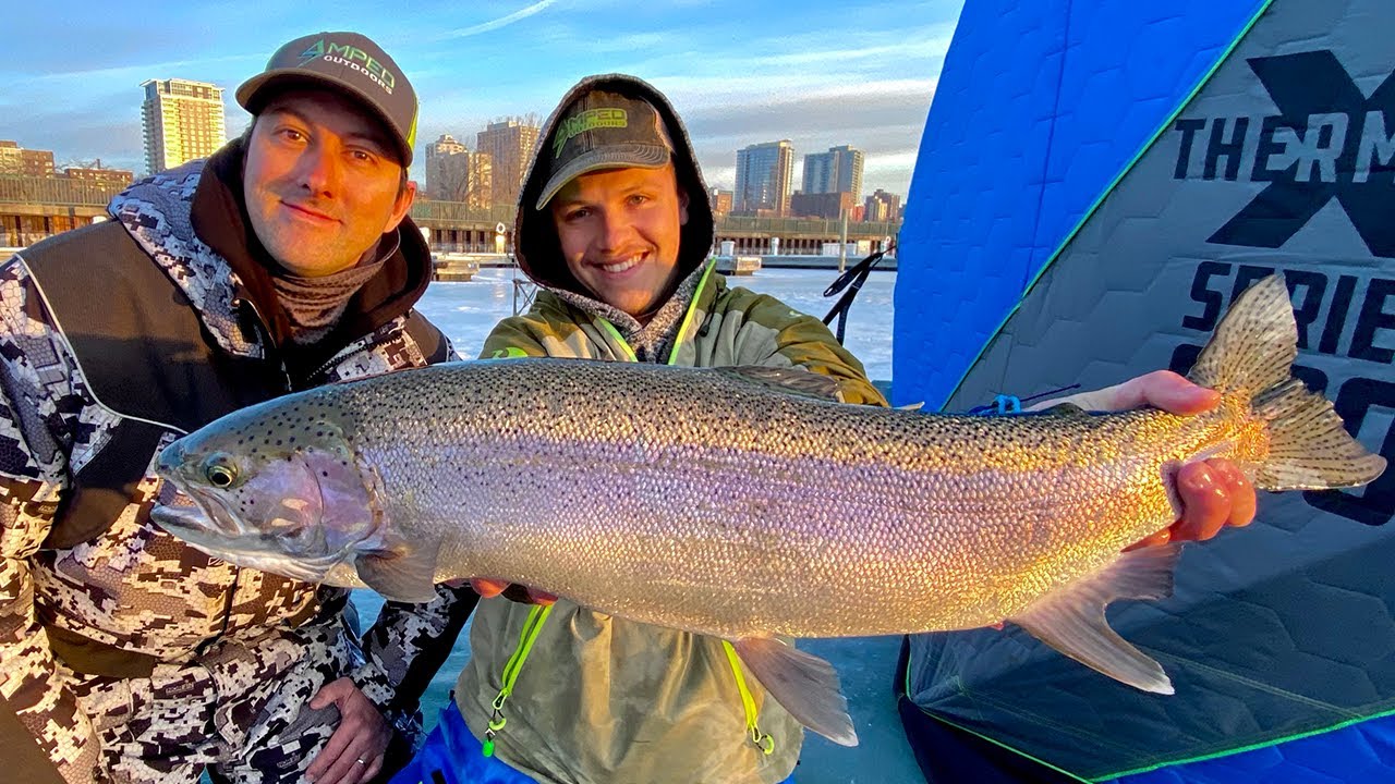 Ice Fishing Milwaukee Harbor Steelhead (WE LOST A GIANT!)