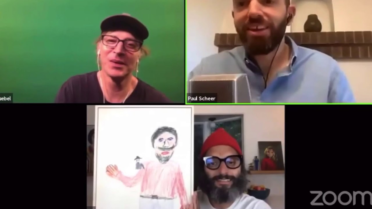 Montage of Jason Mantzoukas showing off his art