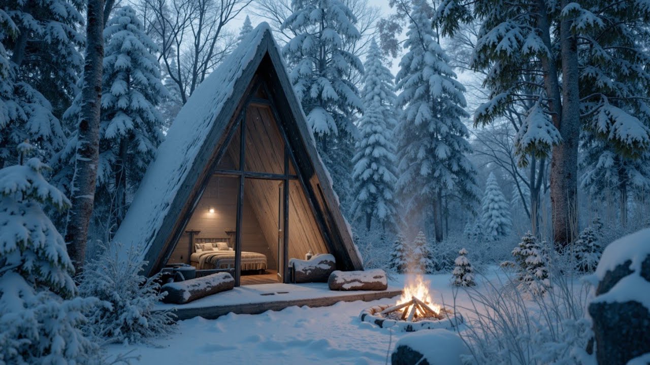 Snowy Night Jazz Ambience ~ Relaxing Winter Piano Harmony in a Cozy Cabin Escape