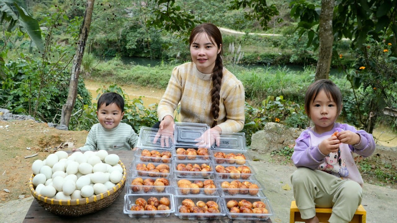 How to boil giant duck eggs and then fry them to sell at the market with my young son