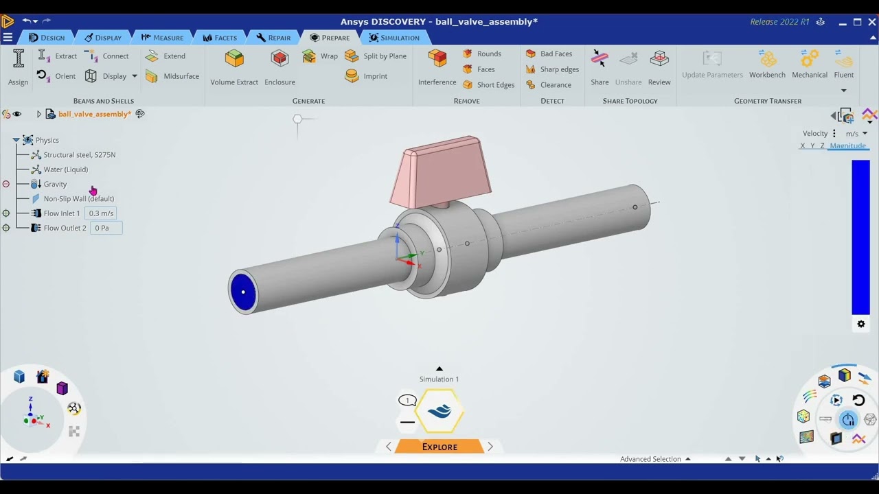ANSYS Discovery – Internal Fluid Flow Analysis of Ball Valve | Kaizenat Technologies