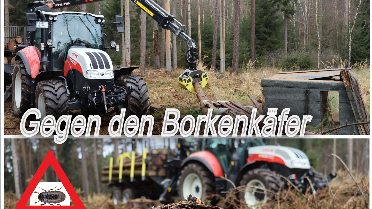 Kampf gegen Borkenkäfer| Steyr Multi 4100 mit Palms Forstanhänger