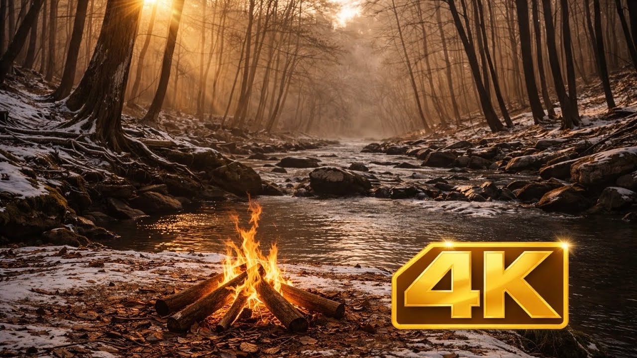 Forest Campfire Sounds by a River 🔥 Relaxing Nature Ambience for Sleep & Study