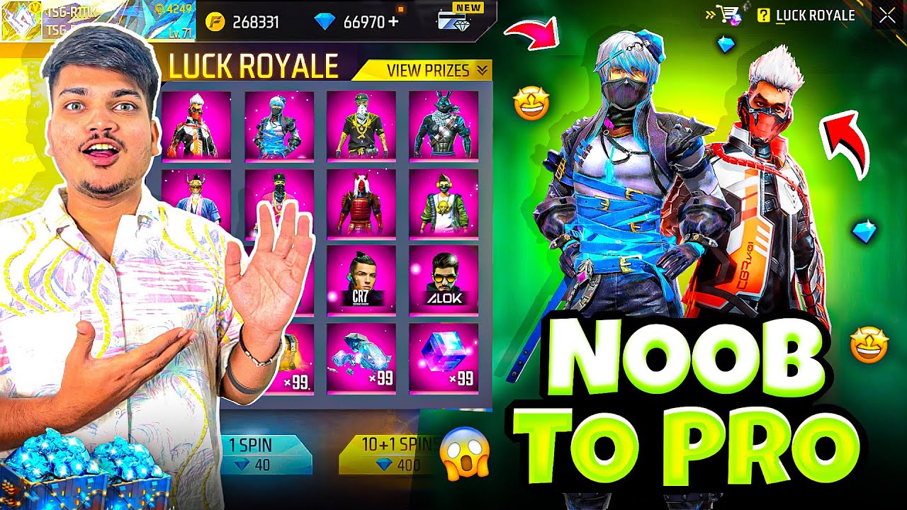 Free Fire Luckiest Id In Noob To Pro Got All Bundles And Gun Skins In 1 Spin😍 -Garena Free Fire