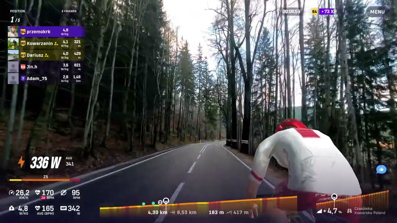 Rouvy.Race whit Darek and Paweł.Nice  ar route Pawła and  20 minut ftp test.
