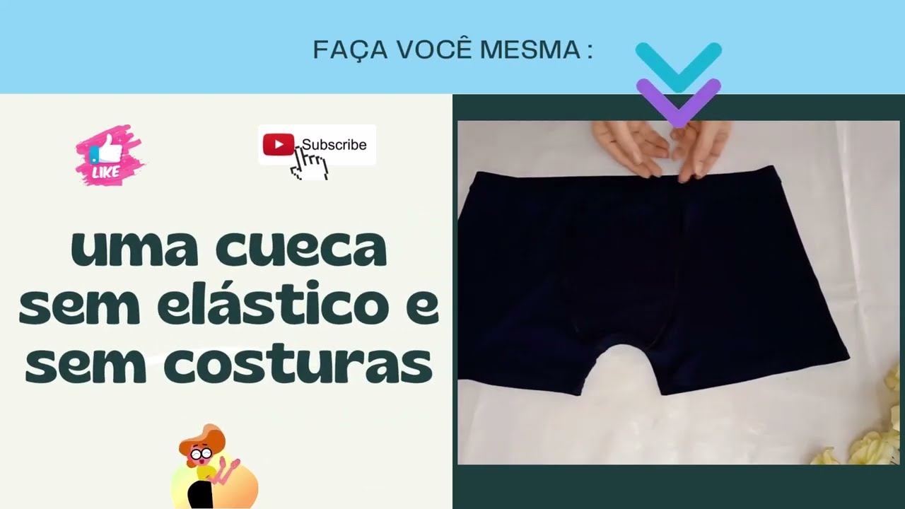 cueca sem elástico e sem costuras laterais usando agulha dupla
