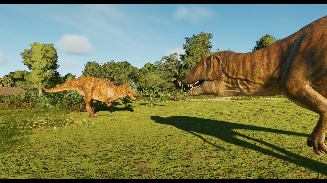 Битва Майюнгазавра и Метриакантозавра в Jurassic World Evolution 3.