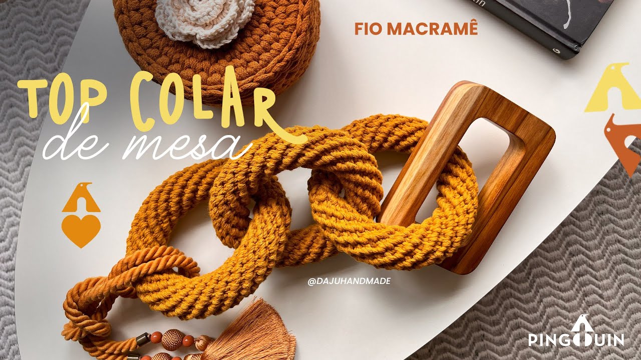 Colar de mesa em crochê com o fio Macramê