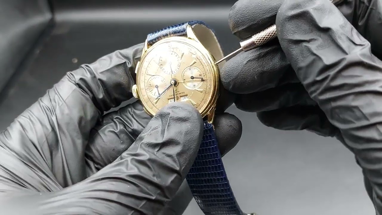 Baume mercier chronograph watch valjoux 72c 18k gold case demonstration
