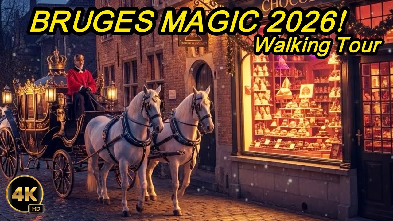 Bruges Night Walk 2026 (4K) | Walking in a Winter Fairytale