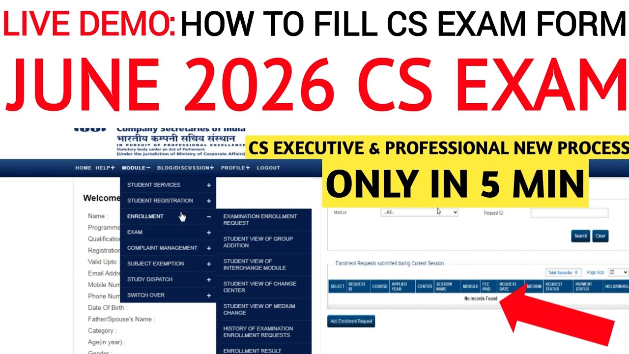 How To Fill CS Exam Form June 2026 | CS Executive & CS Professional June 2026 Exam Form