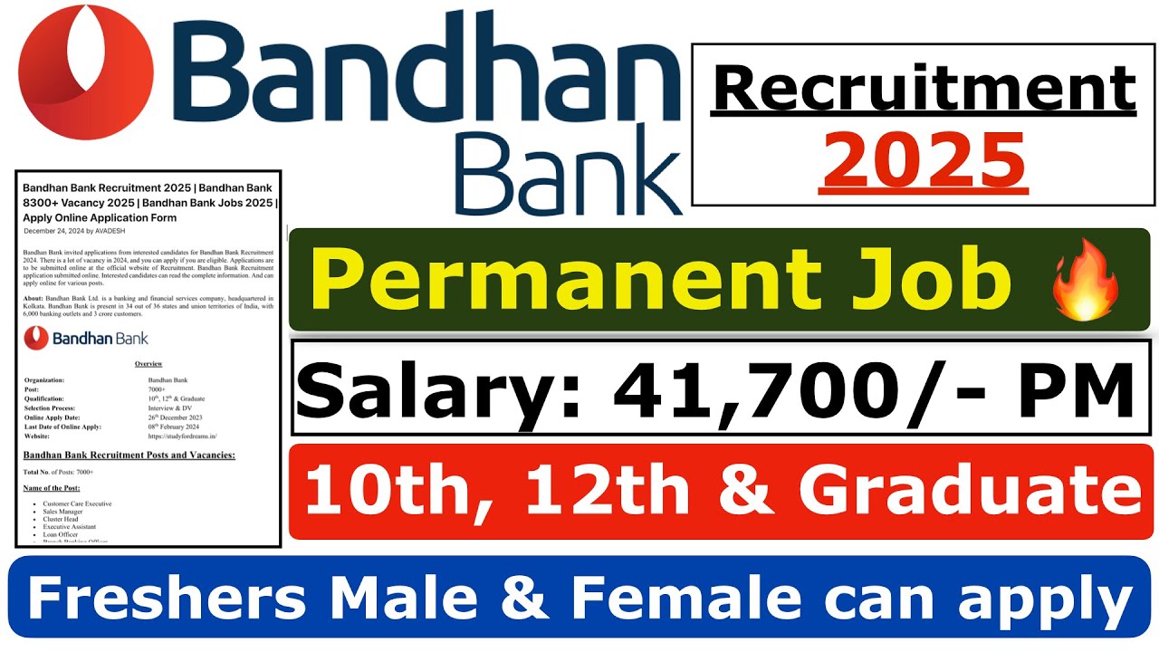 Bandhan Bank New Recruitment 2025 | Bandhan Bank Job 2025 | Bank Jobs in 2025 | Bandhan Bank Vacancy