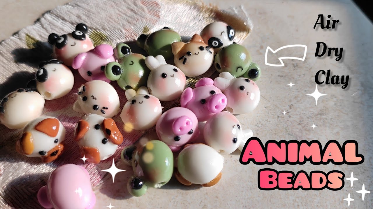how I make animal beads // air dry clay // no baking