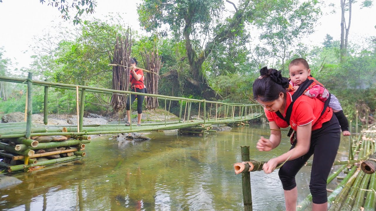 16-Year-Old Single Mother Completes Bamboo Bridge Over Stream To Make Travel Easy | Ly Tieu Nguyet