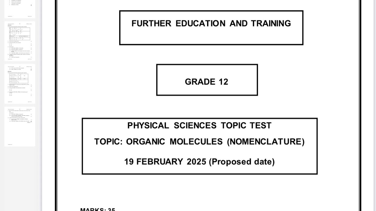 Grade 12 Physical Sciences P2| Topic Test : Organic Nomenclature. 2026