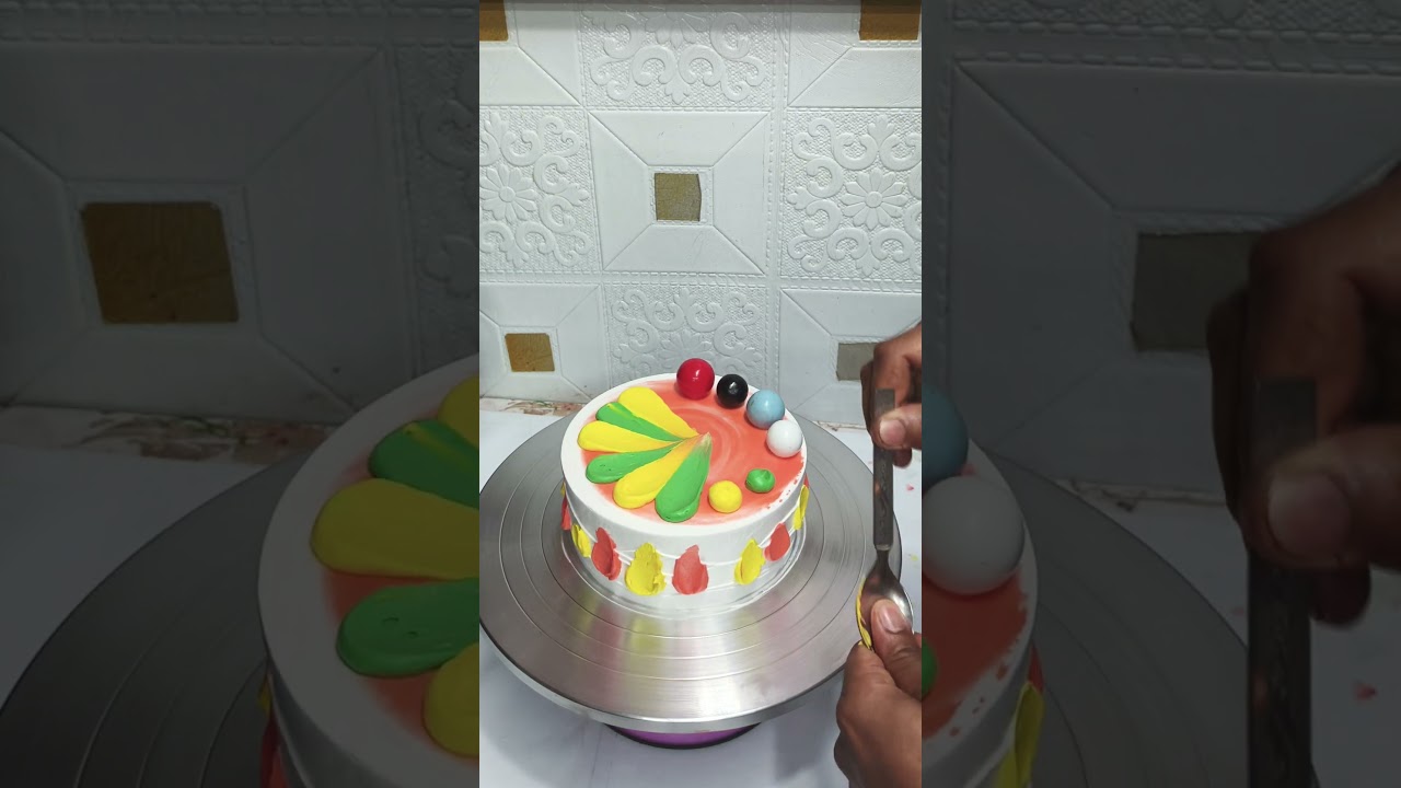 Colorful Cream Cake #cake #cakedecorating #cakedesign #cakerecipe #trending #trendingreels