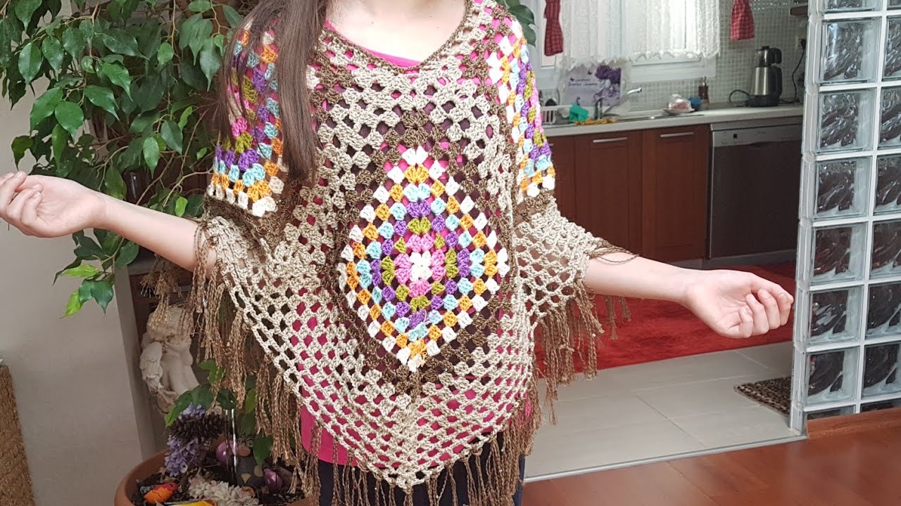 Motifli Kolay Panço/Grannysquare Poncho