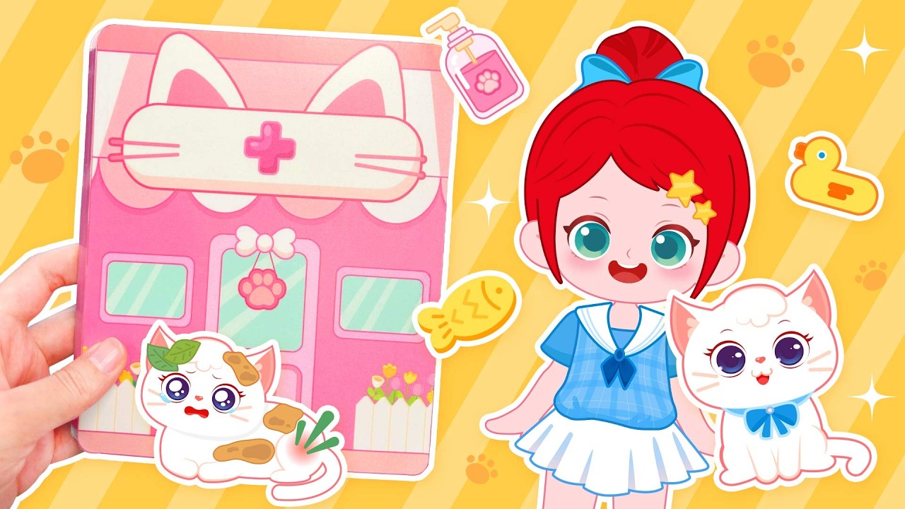 【Sisi&rsquo;s Quiet Book】 Dirty Cat Makeover!丨quitebook丨Handmade丨Princess Dress-Up丨DIY丨gamebook