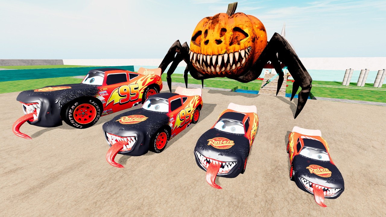 Big & Small Cars McQueen VS Train Thomas! Fun Challenge! BeamNG Drive Pt.31