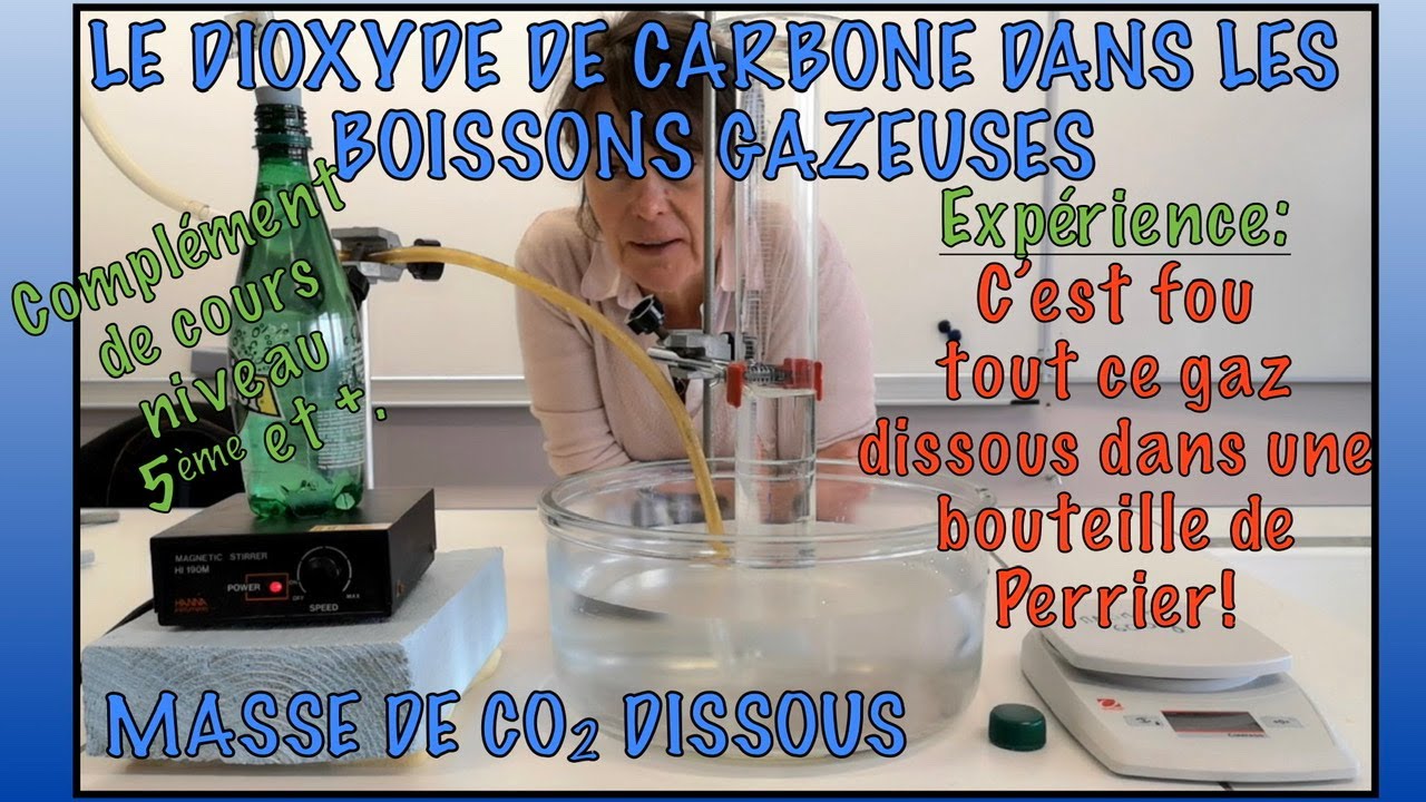 Tout ce dioxyde de carbone dissous dans du Perrier! Mesures expérimentales. Gaz sous pression.
