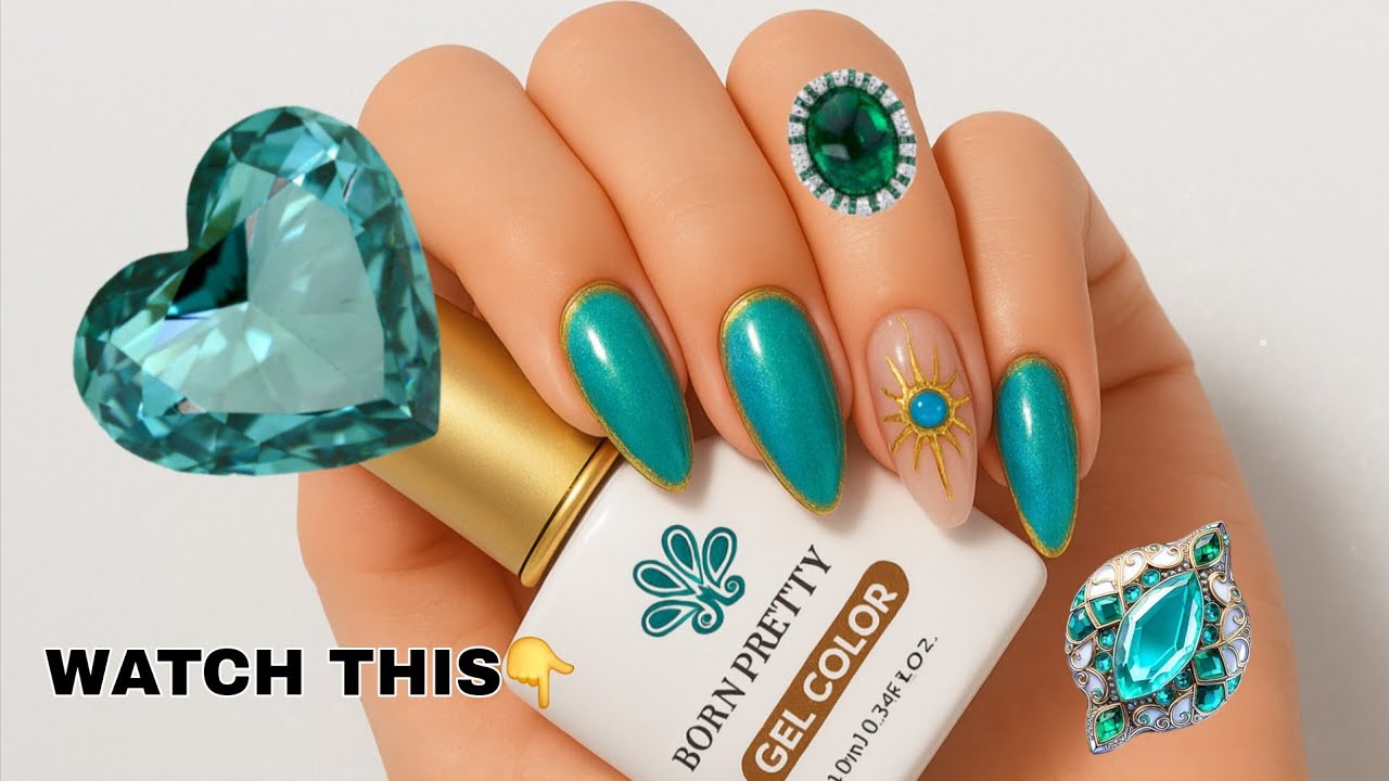How to Create this MILLION DOLLAR Nail Look 💅✨️ Born Pretty Gel Design Tutorial😍💅 Aqua Gem Nails 
