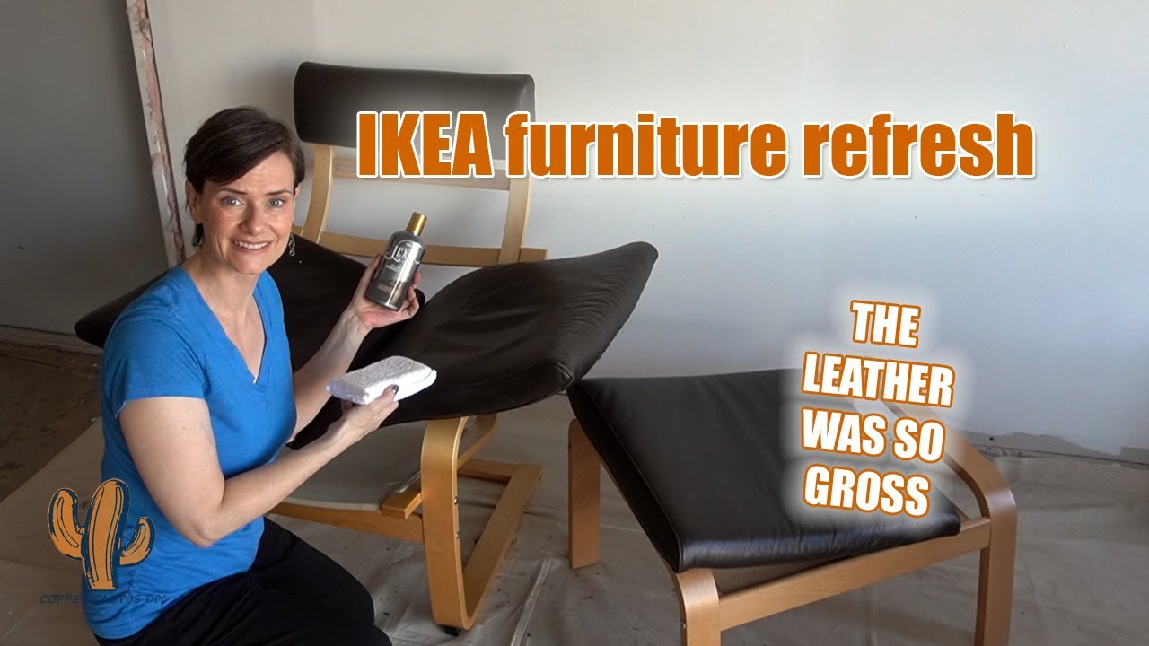 IKEA Chair and Footstool Refresh Leather & Wood #furnituremakeover #restoringleather #Lexol
