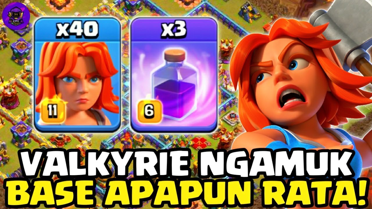 OP PARAH‼️ SAYA WAR MENGGUNAKAN 40 VALKYRIE VS TH16 MAX - BASE APAPUN RATA | CLASH OF CLANS