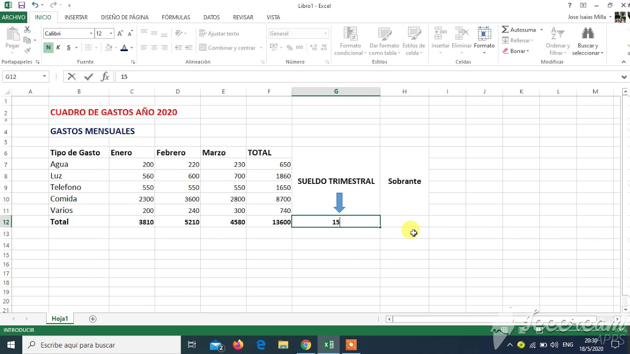 Cuadro de Gastos en Excel