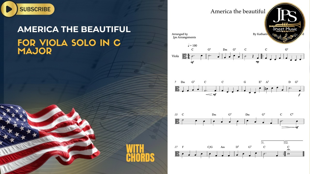 America the Beautiful - Easy Viola Solo - C Major (Sheet Music)