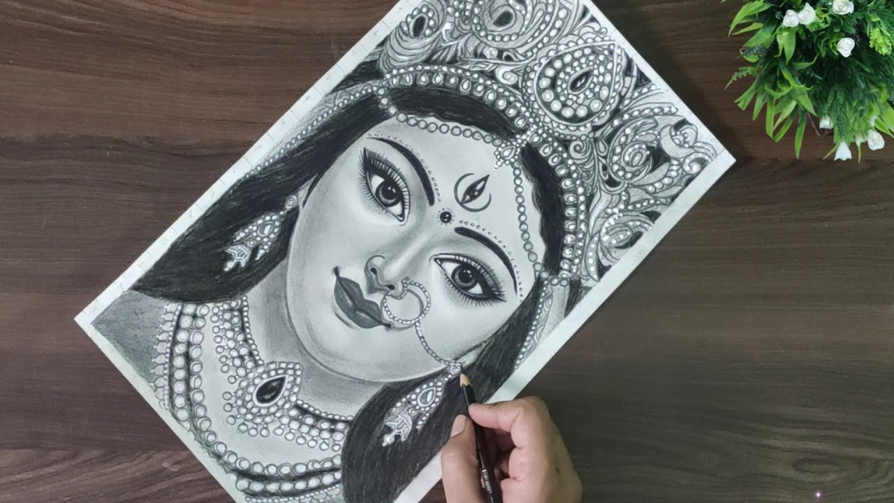 Maa Durga Drawing Shading Tutorial🌼|Maa Durga Drawing|Maa Durga Drawing Face Shading Step By Step|