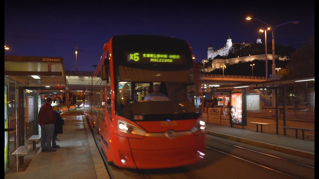Slovakia, Bratislava, tram X6 night ride from Most SNP to Molecova