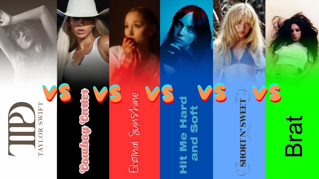 TTPD 🆚 cowboy carter 🆚 Eternal sunshine 🆚 hit me Hard and soft 🆚 Short n' sweet🆚brat(musical battle)
