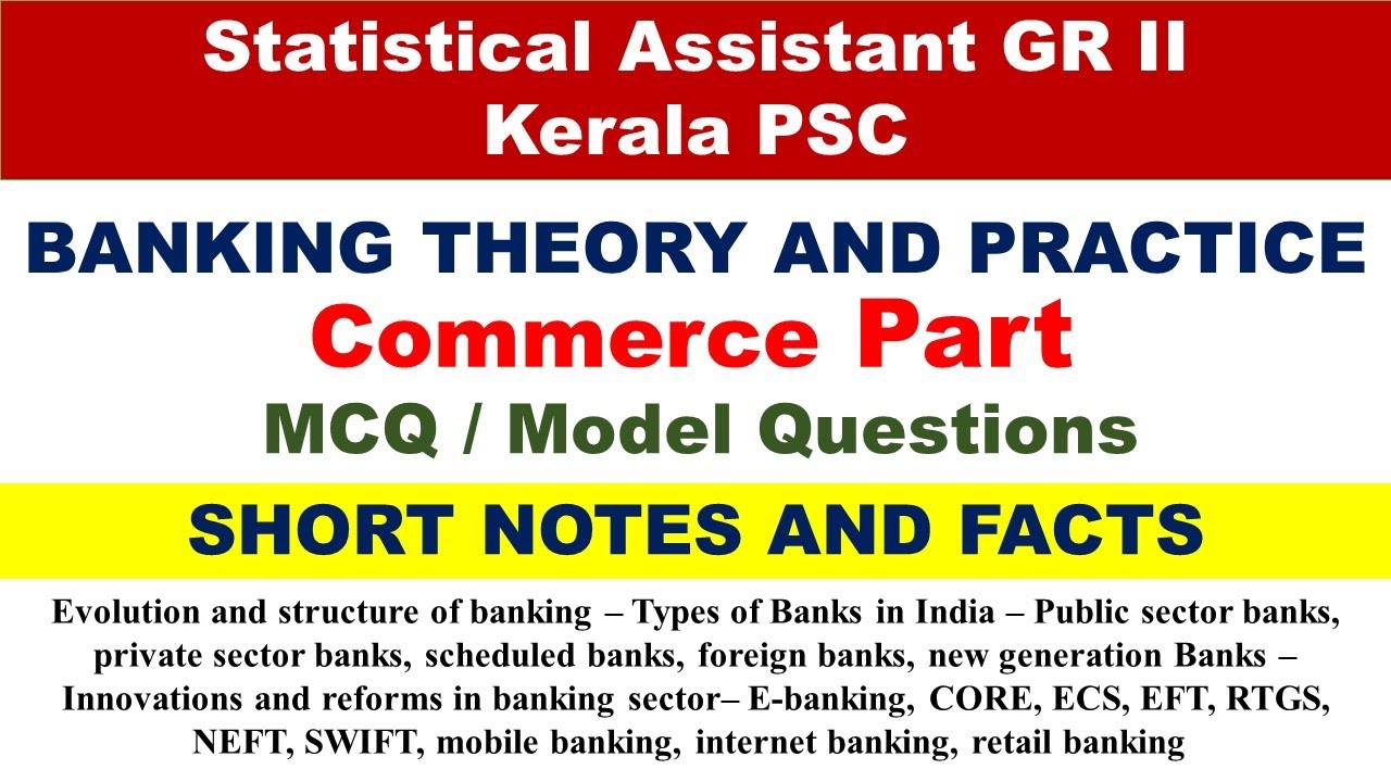 Statistical assistant GR II | Commerce part | Banking theory and Practice| short notes and facts|MCQ