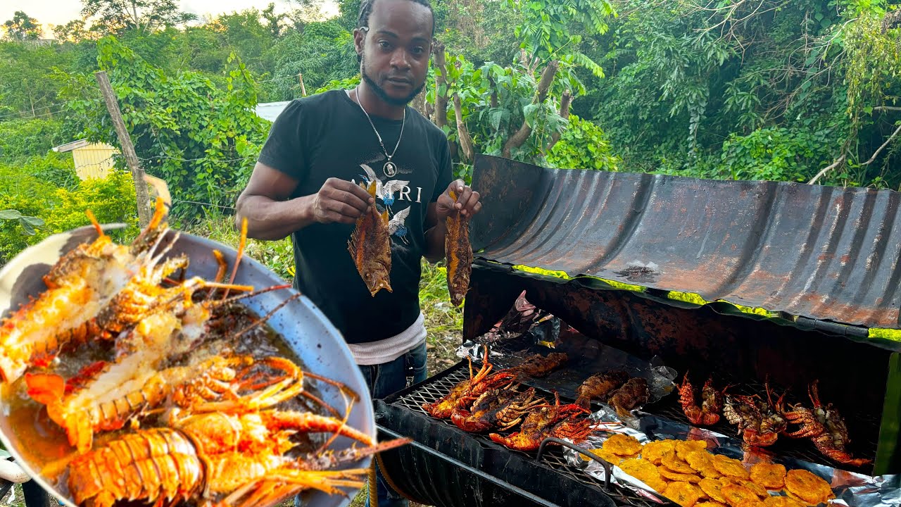 Looks What I’m Having For Lunch Fried Fish, Fried Lobster, Grilled Fish With Fried Plantains 