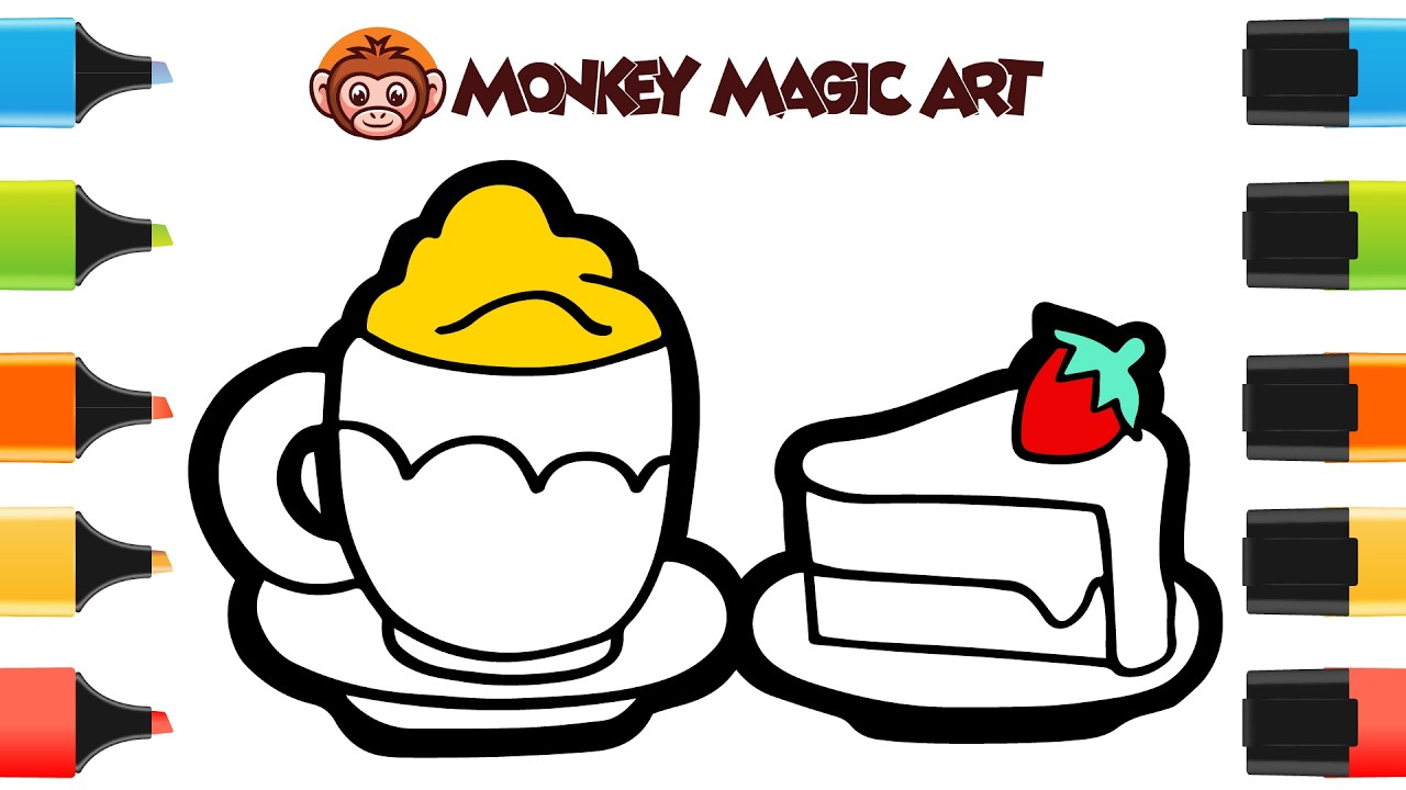 How to Draw a Cute Coffee with Cream and Pastry | Step by Step Easy
